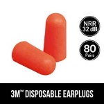 3M Disposable Earplugs, 92800H80-DC, 80 pairs/pack - 7100156575