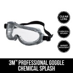 3M Professional Goggle, Chemical Splash, 91264H1-DC, Black Strap, Gray - 7100160750