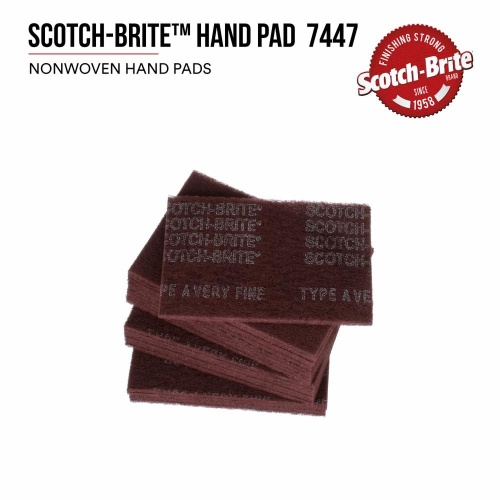3M 7000000728 - 3M Scotch-Brite™ Hand Pad 7447, HP-HP, A/O Very Fine, Maroon, 6 in x 9 in