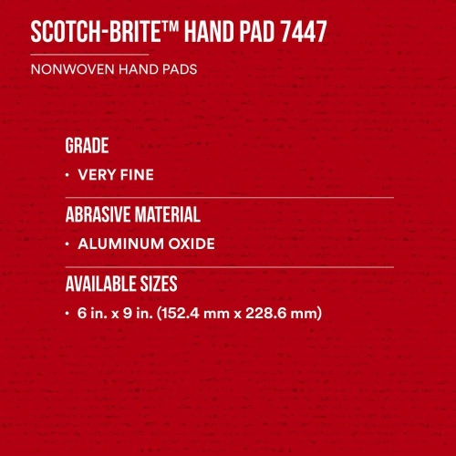 3M 7000000728 - 3M Scotch-Brite™ Hand Pad 7447, HP-HP, A/O Very Fine, Maroon, 6 in x 9 in