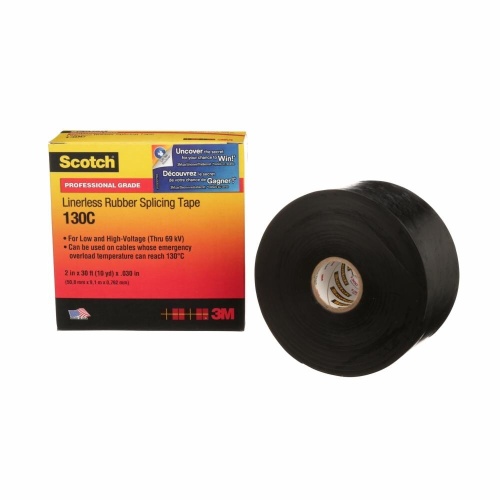 3M 7000006085 - 3M Scotch® Linerless Rubber Splicing Tape 130C, 3/4 in x 30 ft, Black, 1,roll/carton