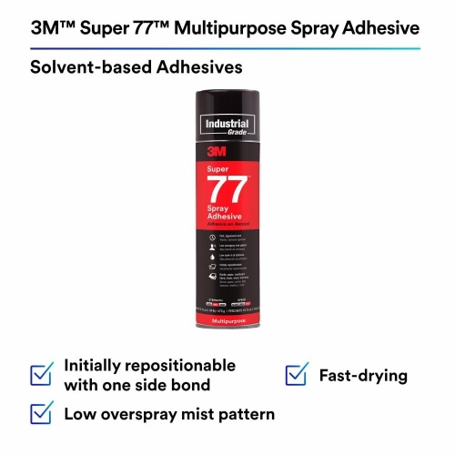 3M 7000028592 - 3M Super 77™ Classic Spray Adhesive, Clear, 24 fl oz Can (Net Wt 16.5 oz)