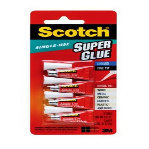 3M 7000047643 - Scotch® Super Glue Liquid AD114, 4-Pack of single-use tubes, .017 oz each