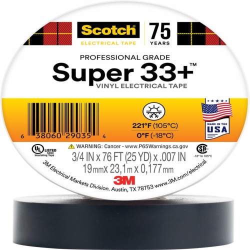 3M 7000057831 - 3M Scotch® Super 33+ Vinyl Electrical Tape, 3/4 in x 36 yd, Black, 48