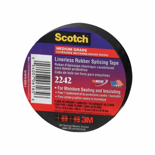 3M 7000058491 - 3M Linerless Electrical Rubber Tape 2242, 3/4 in x 15 ft, 1 in core, Black, 1 roll/carton