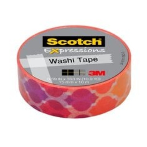 3M 7100016528 - 3M Scotch® Expressions Washi Tape C314-P19, 0.59 in x 393 in (15 mm x 10 m),Quatrefoil Sunset