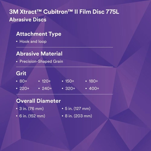3M 7100106678 - 3M Cubitron™ II Hookit™ Film Disc 775L, 3 in x NH, 80+, D/F, Die 300DS