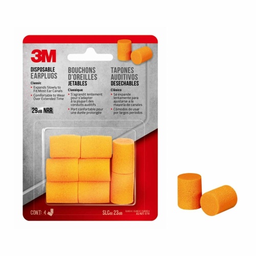 3M 7100155074 - 3M Disposable Classic Earplugs, 90580H4-C, 4 pairs/pack
