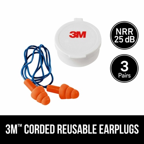 3M 7100159303 - 3M Corded Reusable Earplugs, 90586H1-DC, 1 pair with case/pack