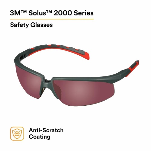 3M 7100203162 - 3M Solus™ 2000 Series, S2024AS-RED, Gray/Red Temples, Red Mirror Anti-Scratch lens