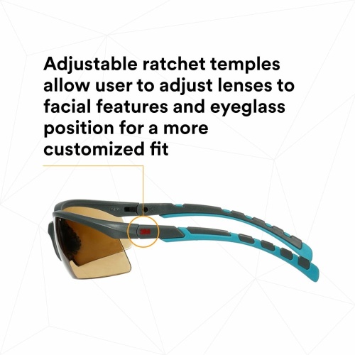 3M 7100203166 - 3M Solus™ 2000 Series, S2005SGAF-BGR, Gray/Blue-Green Temples, Scotchgard™ Anti-Fog Coating, Brown AF-AS lens