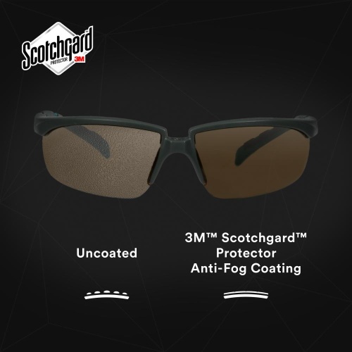 3M 7100203166 - 3M Solus™ 2000 Series, S2005SGAF-BGR, Gray/Blue-Green Temples, Scotchgard™ Anti-Fog Coating, Brown AF-AS lens