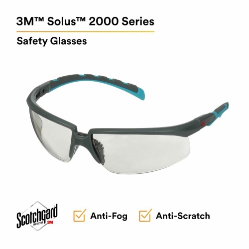 3M 7100203171 - 3M Solus™ 2000 Series, S2007SGAF-BGR, Gray/Blue-Green Temples, Scotchgard™ Anti-Fog Coating, I/O Gray AF-AS lens
