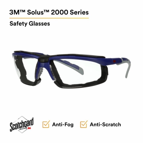 3M 7100203183 - 3M Solus™ 2000 Series, S2001SGAF-BGR-F, Gray/Blue-Green Temples, Scotchgard™ Anti-Fog Coating, Clear AF-AS lens