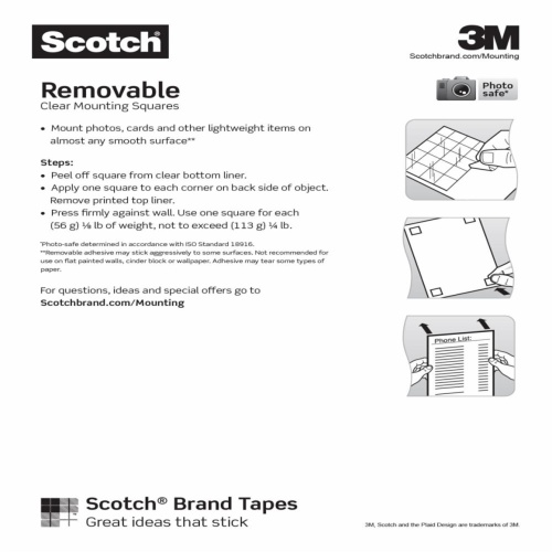 3M 7100241756 - 3M Scotch® Removable Clear Double-Sided Mounting Squares 859S, 11/16 in x 11/16 in (1.7 cm x 1.7 cm)
