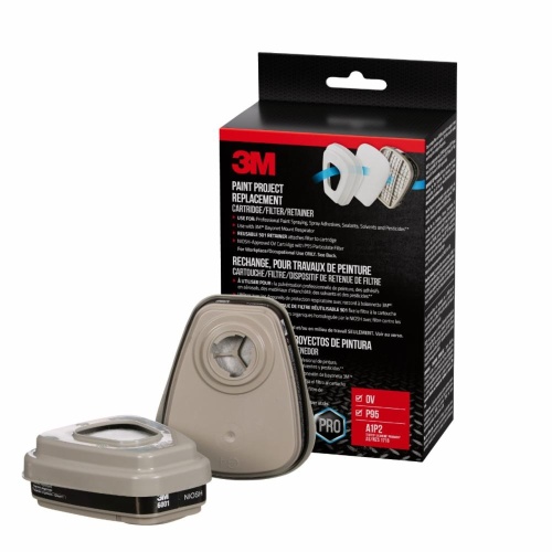 3M 7100309523 - 3M™ Paint Project Replacement Cartridge Filter and Retainer Kit 6023P1-DC, OV/P95, 1pr 6001 Cdgs, 2pr 5P71 Ftrs, 1pr 501 Rtnrs