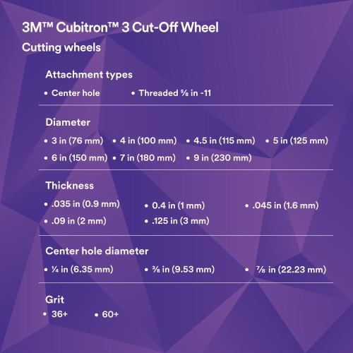 3M 7100313201 - Cubitron™ 3 Cut-Off Wheel, 90048, 60+, T27, 6 in x 0.045 in x 7/8 in, (150 x 1.6 x 22.23 mm), ANSI, 25/Pack