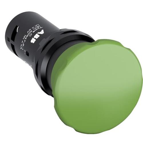 ABB CPM3-10G-11 Compact Mushroom Pushbutton - Momentary - Mushroom - Green - Non-illuminated - Black Plastic - 1NO+1NC