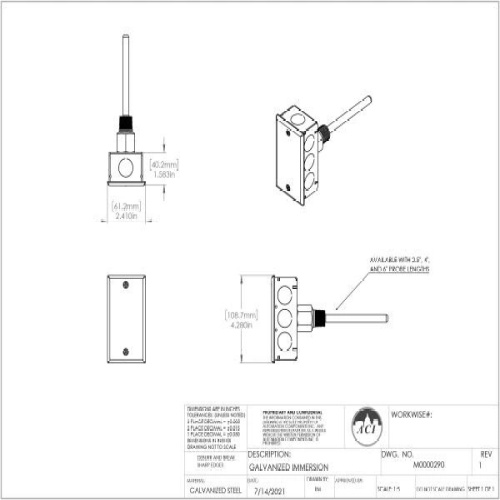 ACI 118351 A/TTM100-I-4"-4-GD Transmitter,100 Ohm Immersion RTD
