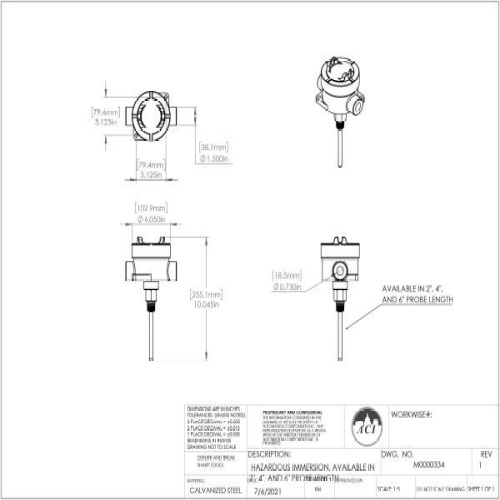 ACI 129813 A/TT100-I-4"-4-EXPL 100 Ohm Immersion RTD