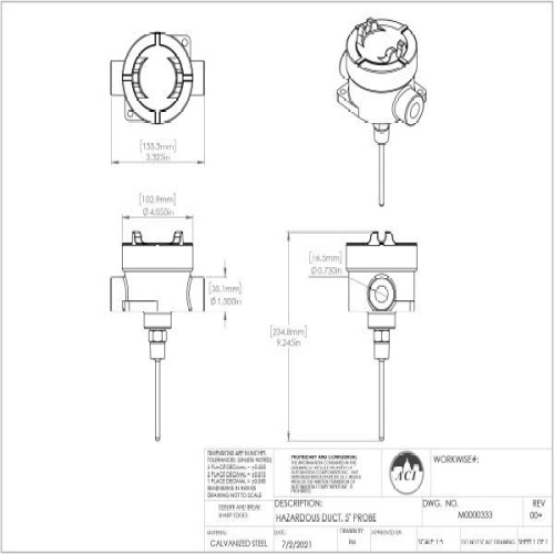 ACI 131276 A/TT100-D-18"-4-EXPL 100 Ohm Duct RTD