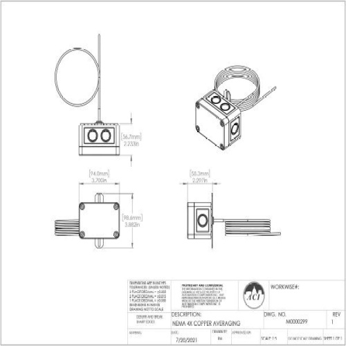 ACI 132557 A/1K-2W-A-24'-4X Copper Averaging,2 Wire,1K Ohm RTD