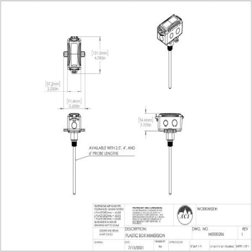 ACI 133912 A/10K-E1-I-2.5"-PB 10K Ohm Immersion Thermistor