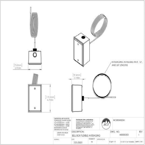 ACI 134219 A/20K-FA-12'-BB 20K Ohm,Flexible Cable Averaging Thermistor