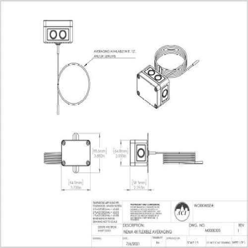 ACI 143275 A/10KS-FA-8'-4X 10K Ohm,Flexible Cable Averaging NEMA 4X Thermistor