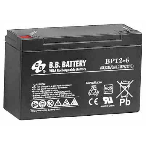 BB Battery BP12-6-T2 Premium General Purpose Battery 6V 12AH Terminal Type 2