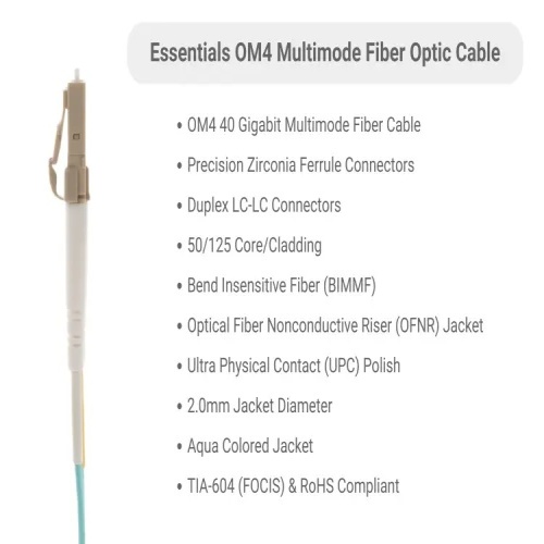 Cable F4MD5-LCLC-02 Fiber Optic Patch Cable - 6.6', OM4, LC - LC, OFNR, Multimode, 50 Micron, Aqua