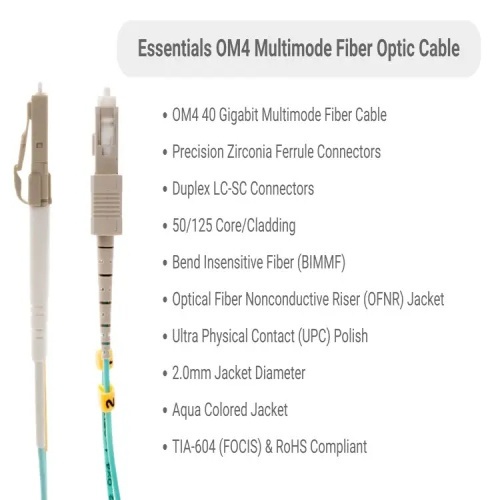 Cable F4MD5-LCSC-05 Fiber Optic Patch Cable - 16.4', OM4, LC - SC, OFNR, Multimode, 50 Micron, Aqua