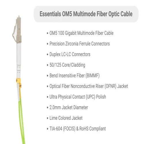 Cable F5MD5-LCLC-07 Fiber Optic Patch Cable - 23', OM5, LC - LC, OFNR, Multimode, 50 Micron, Lime