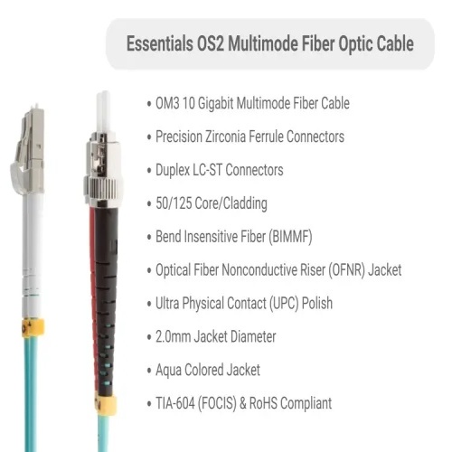 Cable FMD5G-LCST-02 Fiber Optic Patch Cable - 6.6', OM3, LC - ST, OFNR, Multimode, 50 Micron, Aqua