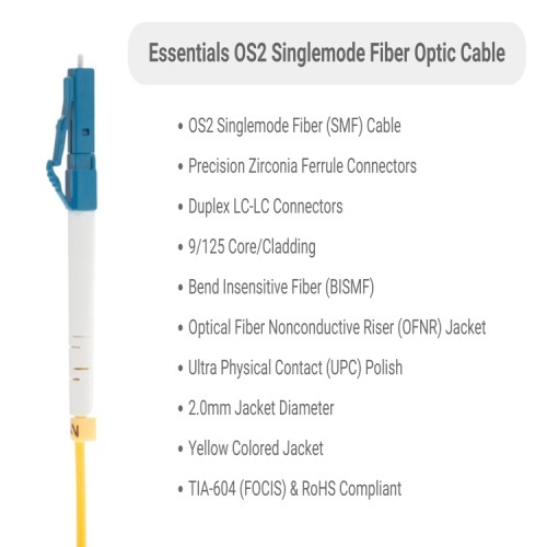 Cable FSD9-LCLC-02 Fiber Optic Patch Cable - 6.6', OS2, LC - LC, OFNR, Singlemode, 9 Micron, Yellow