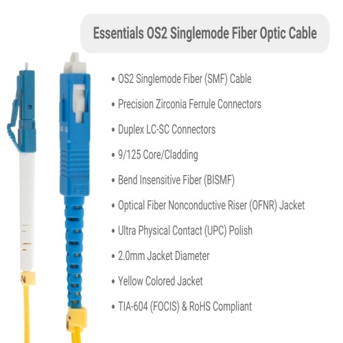 Cable FSD9-LCSC-05 Fiber Optic Patch Cable - 16.4', OS2, LC - SC, OFNR, Singlemode, 9 Micron, Yellow
