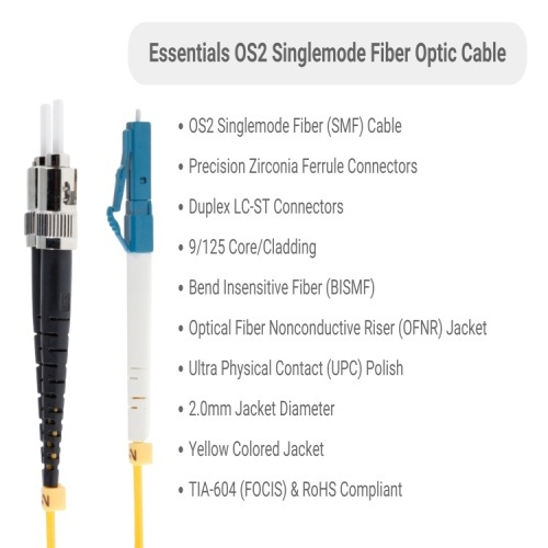 Cable FSD9-LCST-03 Fiber Optic Patch Cable - 9.8', OS2, LC - ST, OFNR, Singlemode, 9 Micron, Yellow