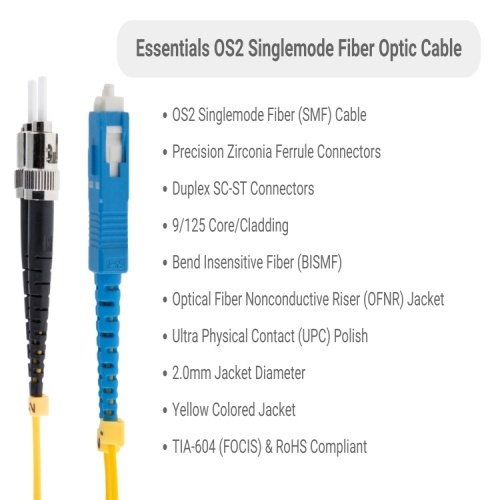 Cable FSD9-SCST-01 Fiber Optic Patch Cable - 3.3', OS2, SC - ST, OFNR, Singlemode, 9 Micron, Yellow