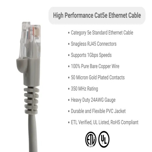Cable PC5-GYX-07 Ethernet Patch Cable - Cat 5E, 7', PVC, 24 AWG, 350 Mhz, Gray