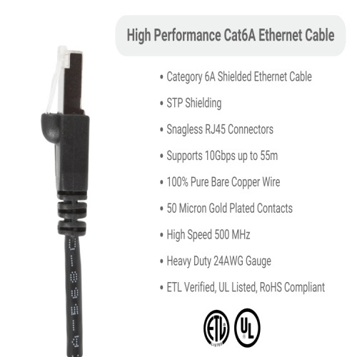 Cable PC6AS-BK-07 Ethernet Patch Cable - Cat 6A, 7', PVC, 26 AWG, 500 Mhz, Black