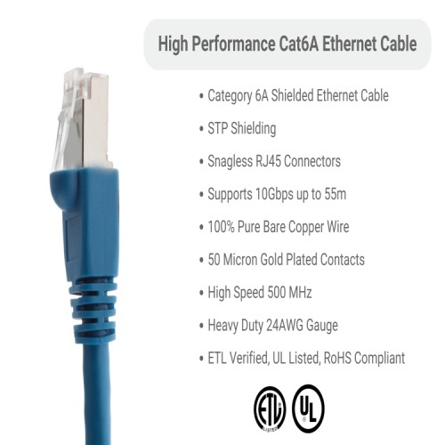 Cable PC6ASBL-20 Ethernet Patch Cable - Cat 6A, 20', PVC, 26 AWG, 550 Mhz, Blue