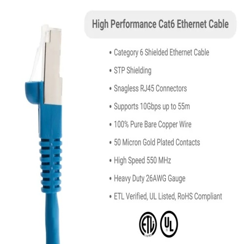 Cable PC6S-BL-05 Ethernet Patch Cable - Cat 6, 5', PVC, 26 AWG, 550 Mhz, Blue
