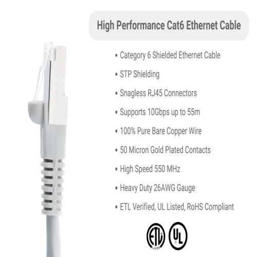 Cable PC6S-GY-02 Ethernet Patch Cable - Cat 6, 2', PVC, 26 AWG, 550 Mhz, Gray