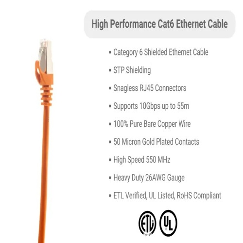 Cable PC6S-OR-04-EZ Ethernet Patch Cable - Cat 6, 4', PVC, 26 AWG, 550 Mhz, Orange