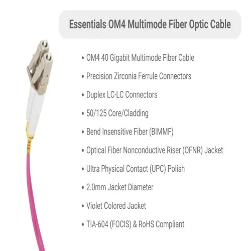 Cable VF4MD5-LCLC-01 Fiber Optic Patch Cable - 3.3', OM4, LC - LC, OFNR, Multimode, 50 Micron, Violet