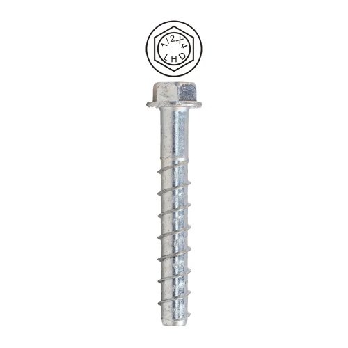 Dottie CSB12400 - 1/2'' x 4'' Hex Head Concrete Screw Bolt, Case Hardened Low Carbon Steel