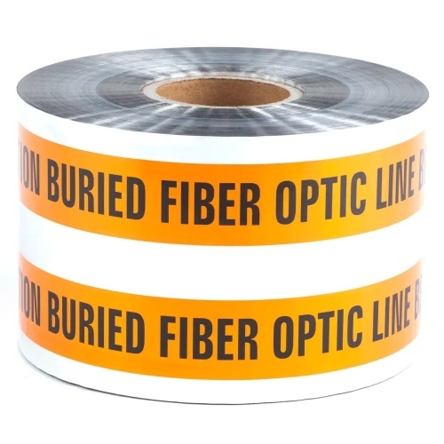 Dottie DU610 - 6'' x 1000' Orange Detectable Tape (Caution Buried Fiber Optic Line Below), Foil Bonded Polyethylene