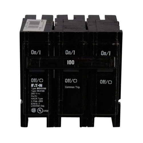 Eaton BRH3100 Thermal Magnetic Circuit Breaker - 240 Max Volt 100 Amp