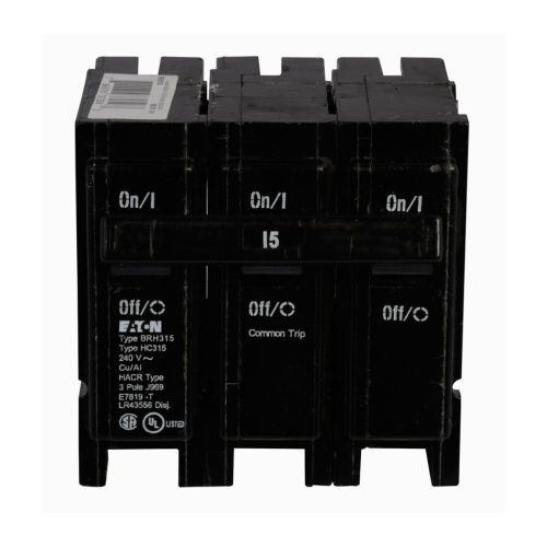 Eaton BRH315 Thermal Magnetic Circuit Breaker - 240 Max Volt 15 Amp