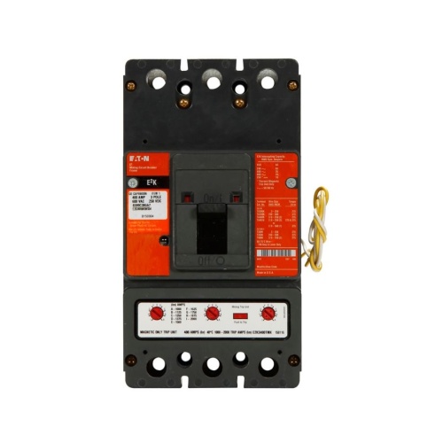 Eaton E2K3400MKS54 Mining Molded Case Circuit Breaker, E2 Series, 600 Max Volt, 400 Amp, Three Pole